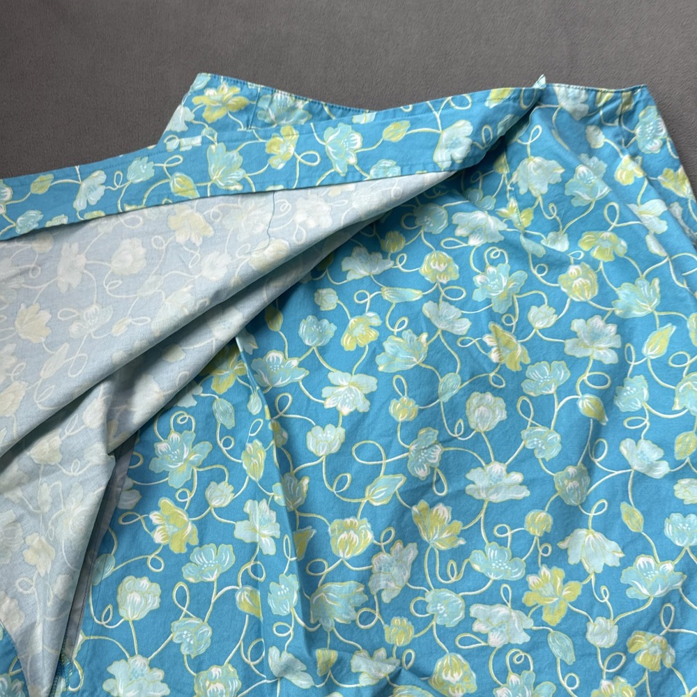 Talbots Wrap Skirt Womens 14 Blue Floral Wrap ALine Knee Length Cotton Light - Picture 4 of 11